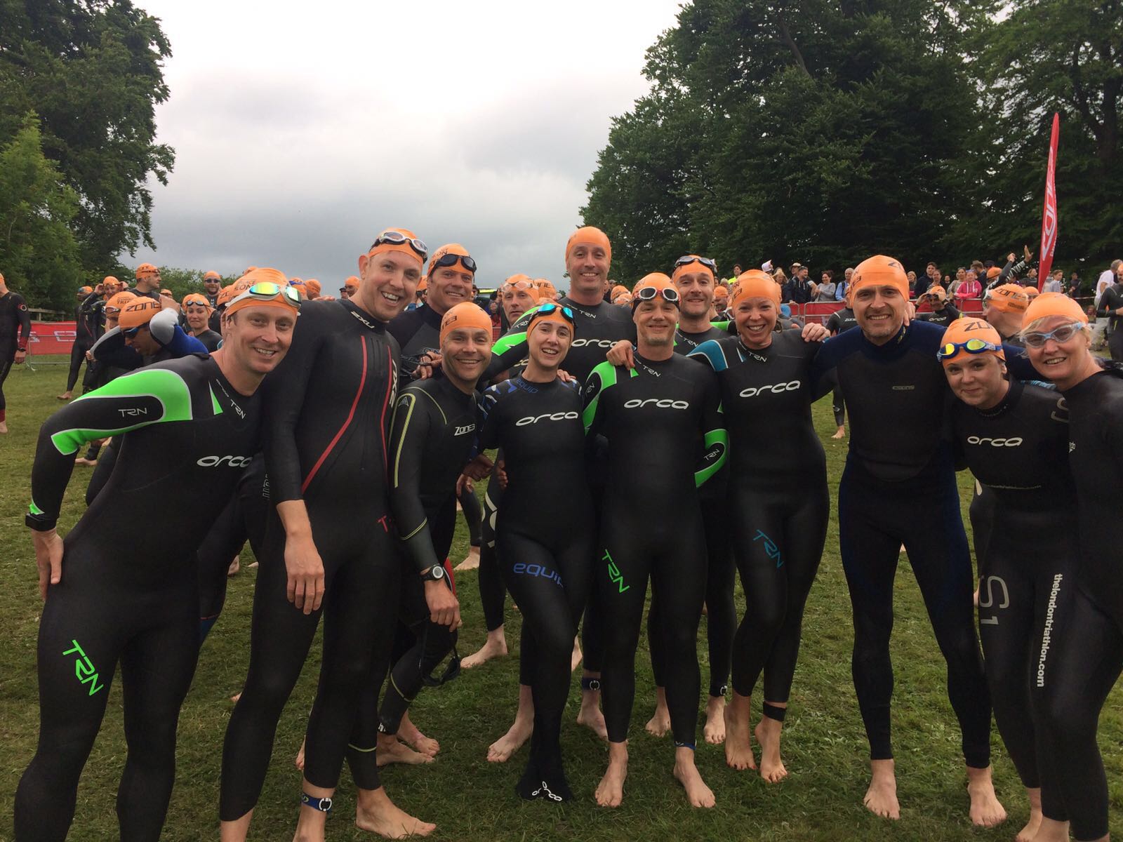 group swimming huddle